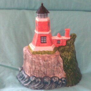 CAST IRON LIGHTHOUSE Door Stop Bookend Decor Heavy Rare Colorful